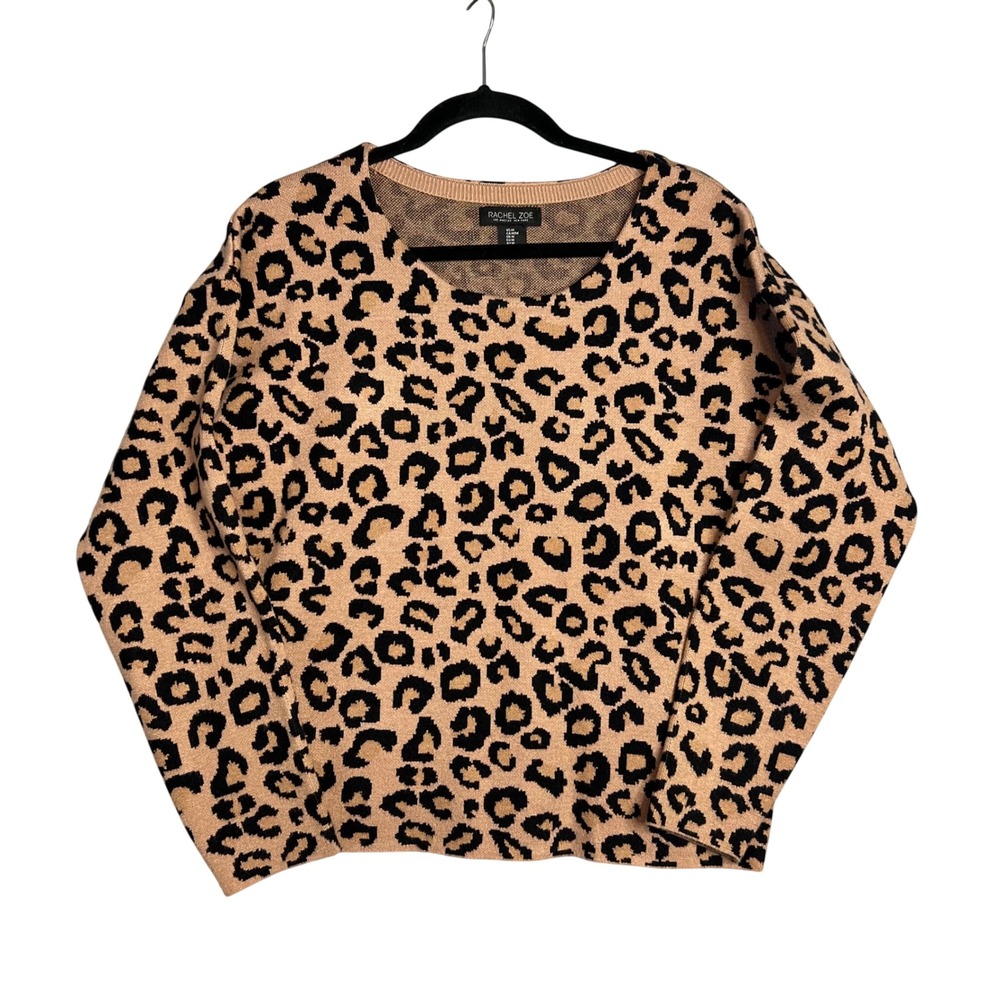 Rachel Zoe Leopard Animal Print Sweater Size M Soft Pullover Boxy Scoop Neck